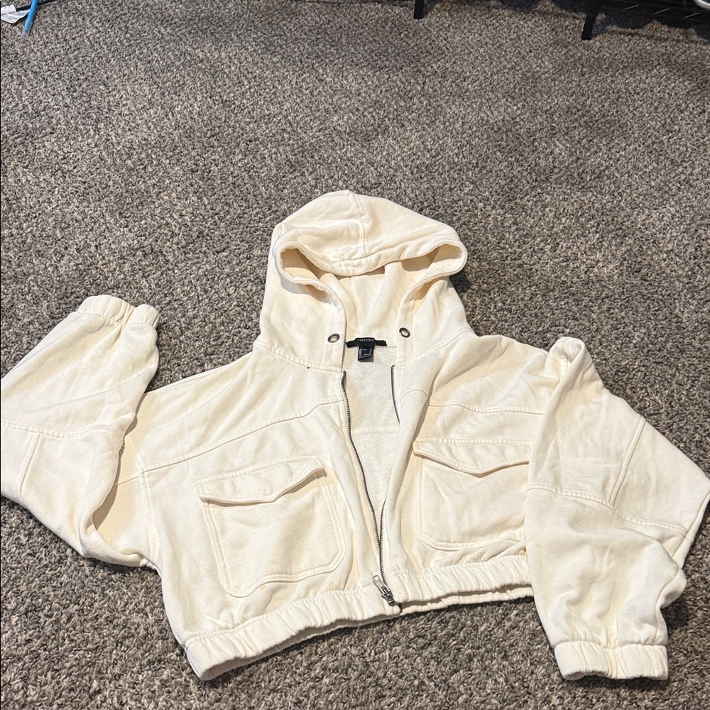 Forever 21 Cropped Off-White Hooded Jacket